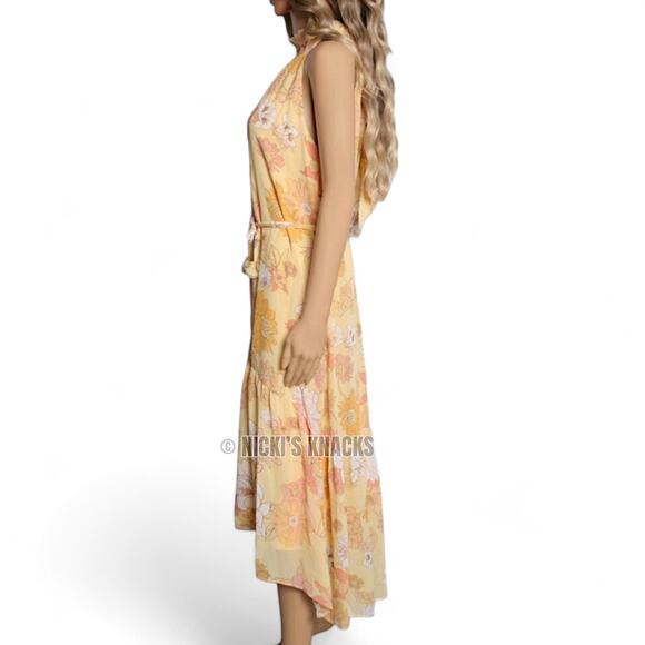 Eliza J Yellow Floral Halter High Low Dress Sleeveless Tie Back Midi Size 10 NWT - Picture 4 of 12